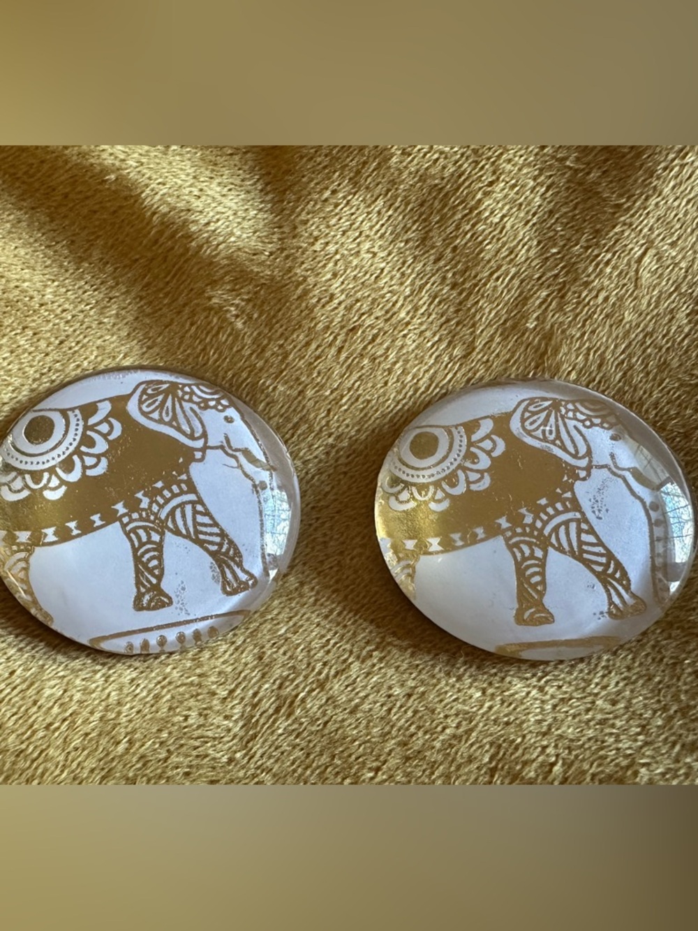 MAGNETS: Gold Elephant Glass Magnet (1.5 inch) Set of 2- Home Accents